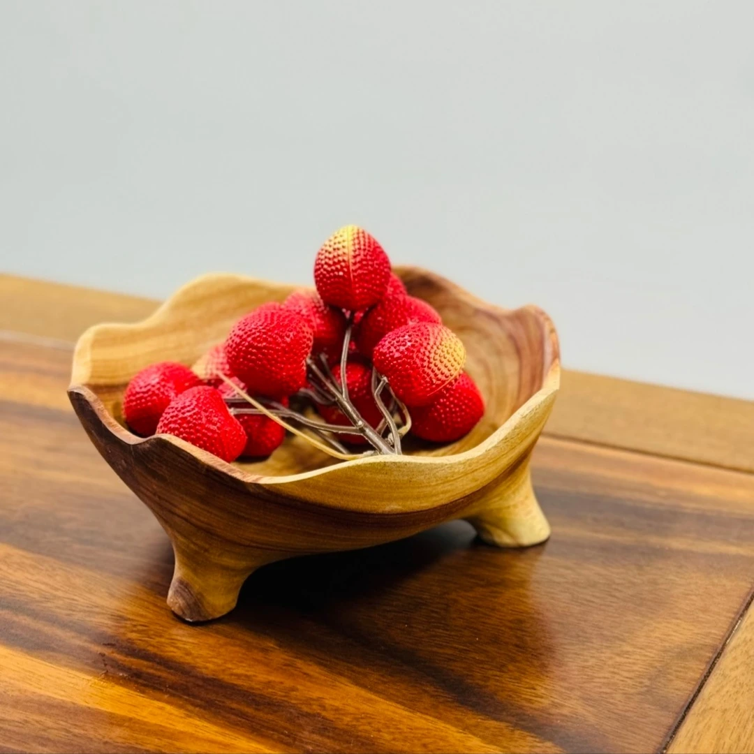 香樟木 三脚花瓣小果盘