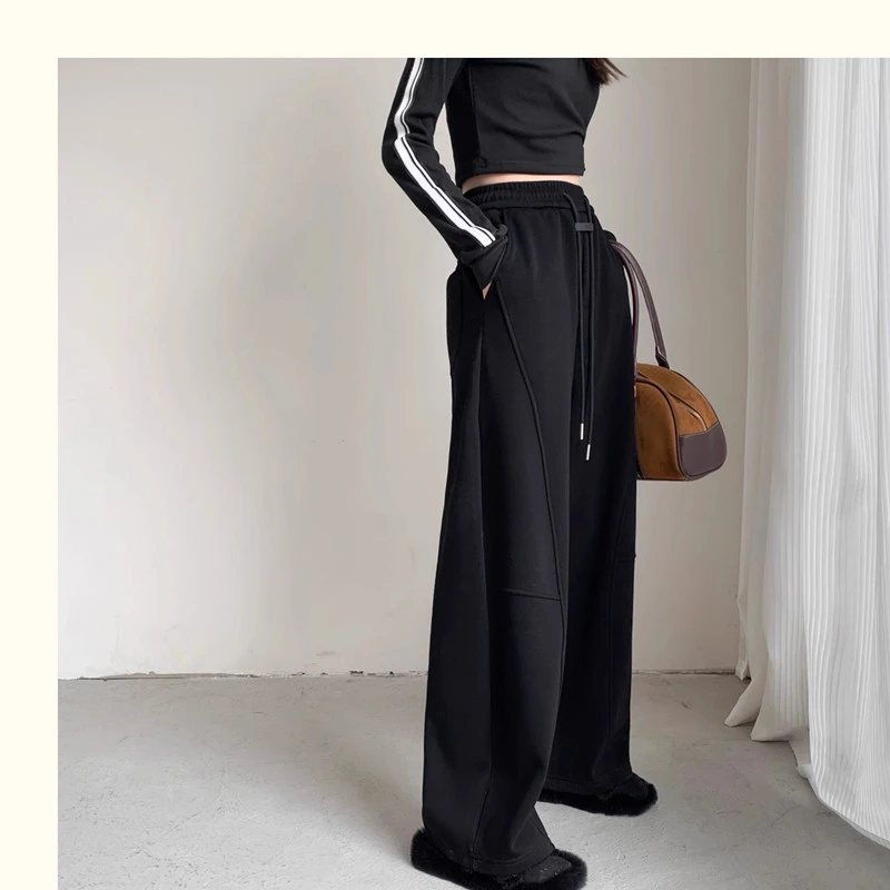 黑标镰刀卫裤女春季2024款垂感高腰显瘦宽松运动裤休闲长裤