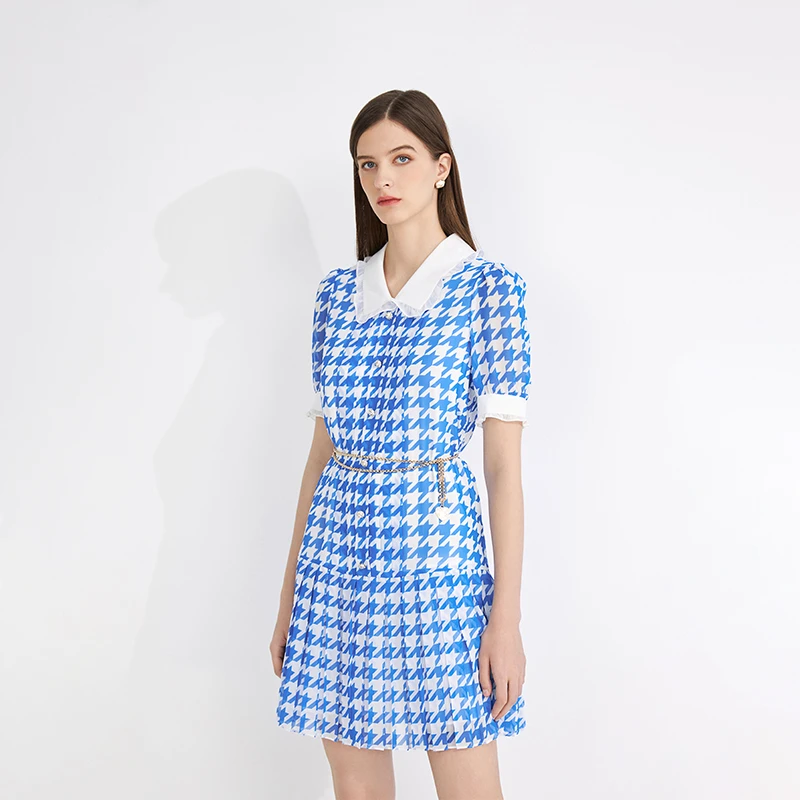 2023年新款高级感小众纯色格子百搭连衣裙-MJEB02WOP023U51