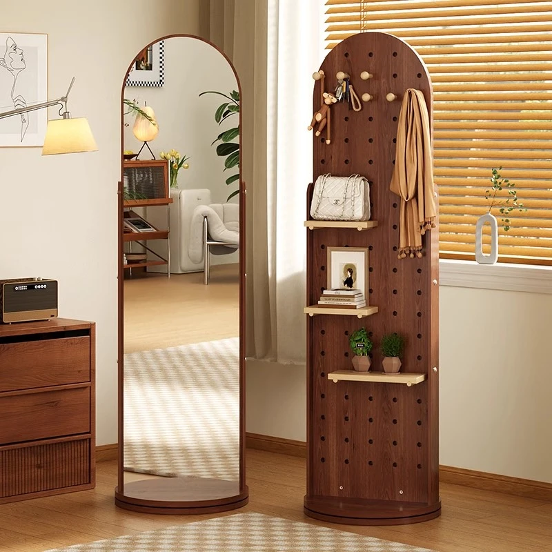 旋转穿衣镜洞洞板全身镜家用衣挂一体镜子置物架落地镜女生试衣镜