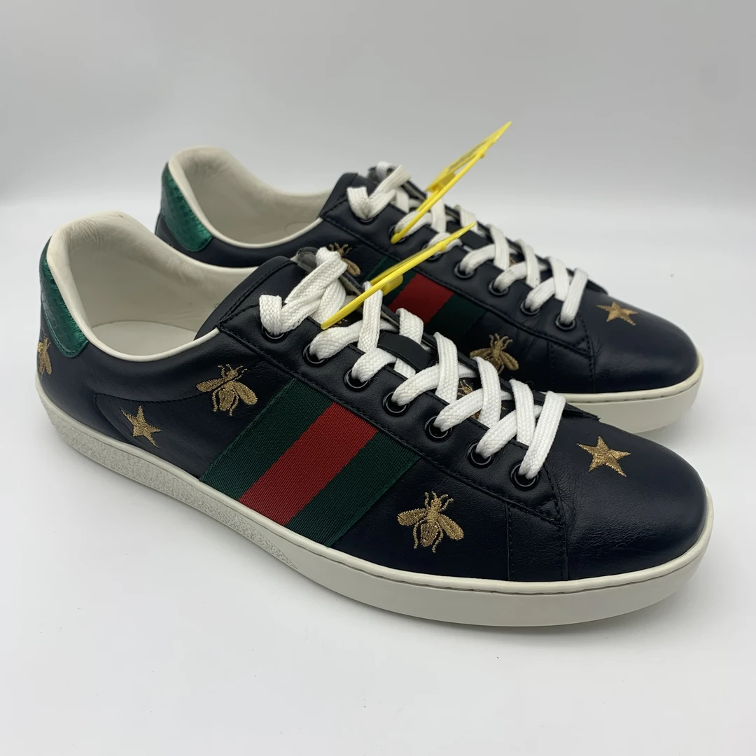 Gucci/古驰 黑色 ACE金星刺绣蜜蜂休闲时尚百搭板鞋/95新41欧码
