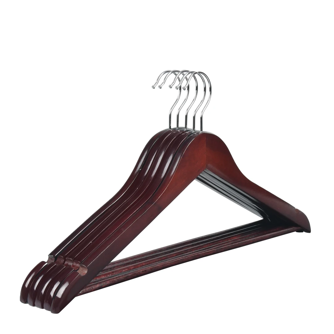 家逸实木衣撑五只装家用防滑服装店木质衣服架实木挂衣架