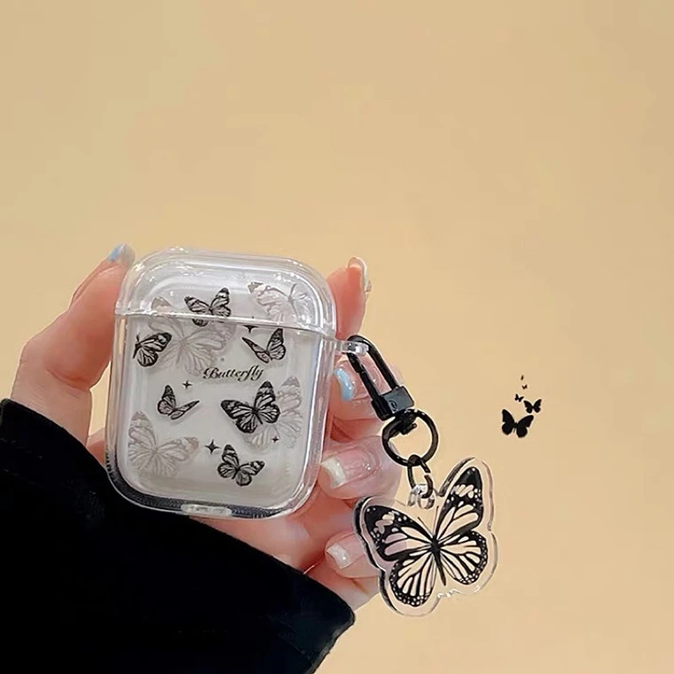 甜酷黑蝴蝶适用Baseus倍思E3耳机套W04软WM05无线蓝牙保护软壳M2