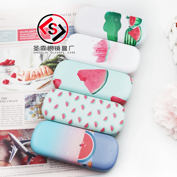 西瓜中长条清新眼镜盒可爱卡通铁盒抗压男生女生近视镜盒厂家印字