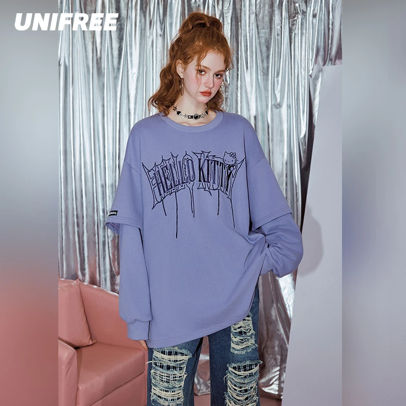 unifree 卫衣秋新款甜酷暗黑少女百搭假两件