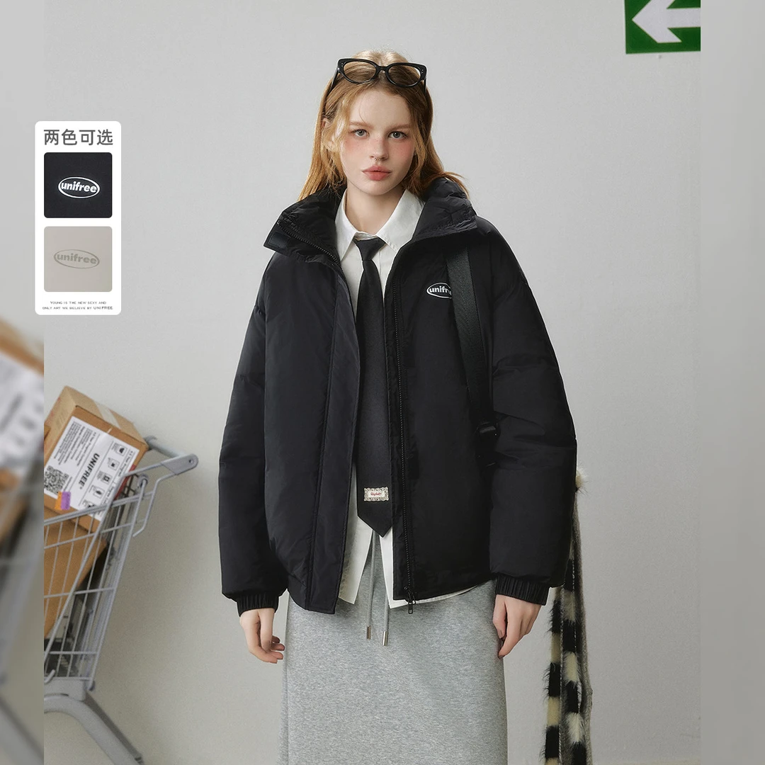 unifree【冬款】棉服外套美式复古简约印花舒适保暖宽松短款