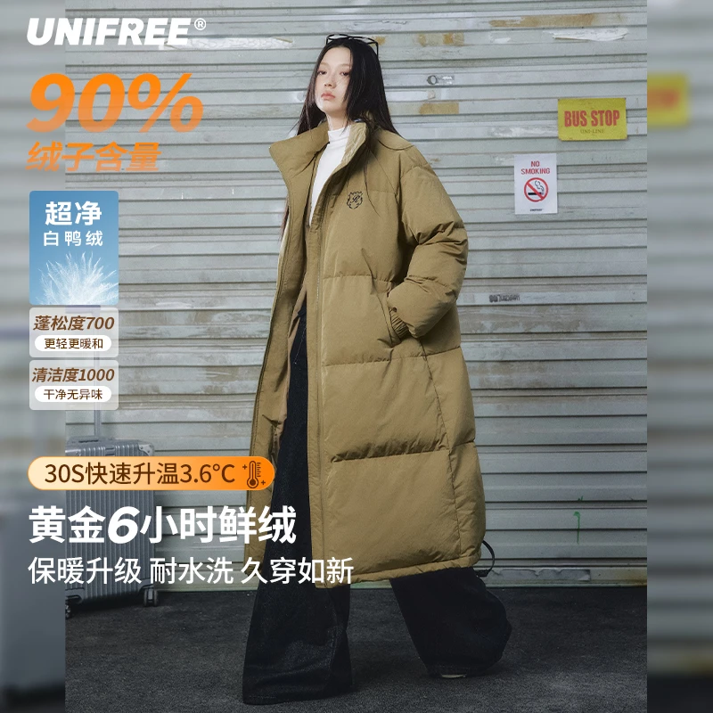 unifree超长款立领大被子羽绒服女美式复古冬季加厚保暖防风外套