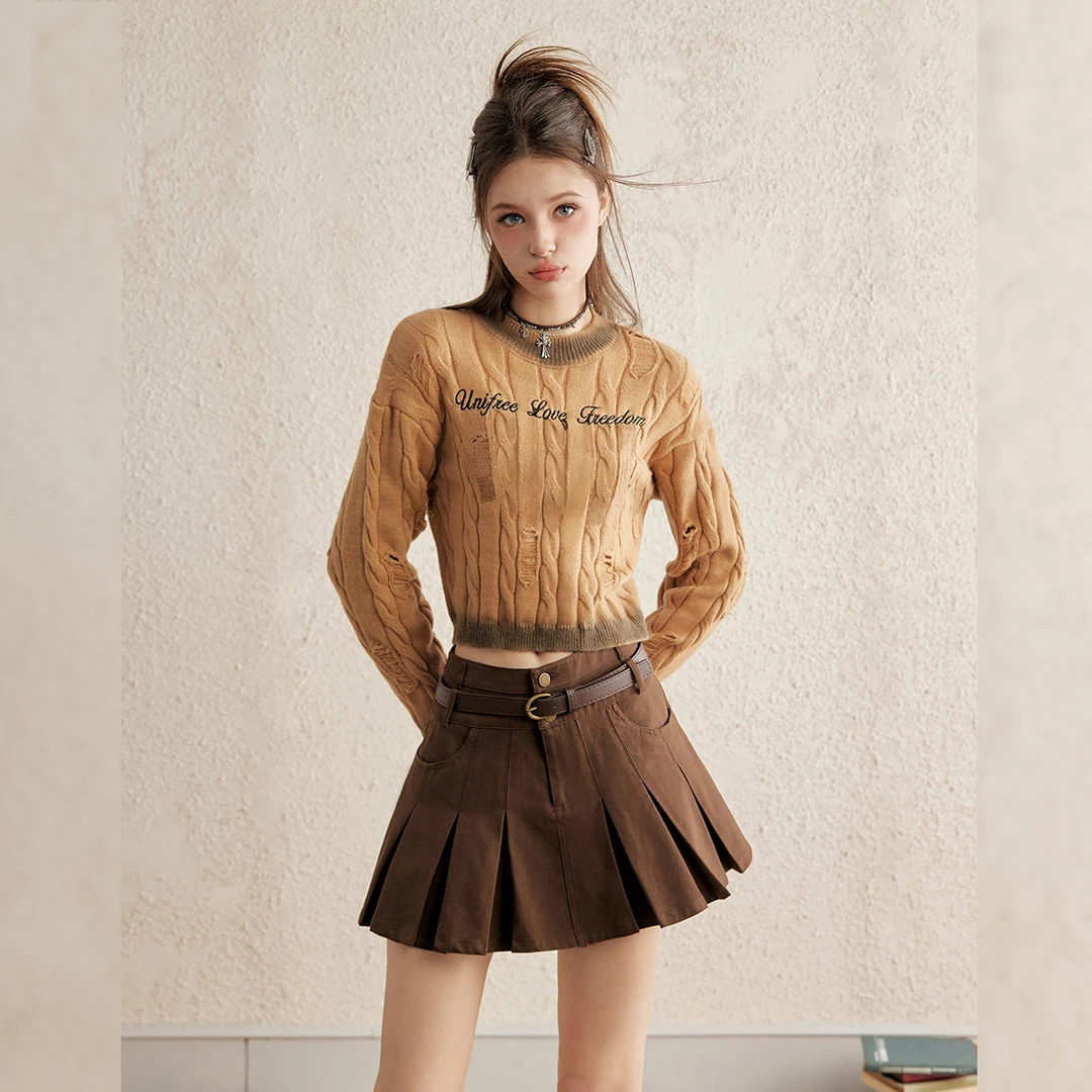 unifree条纹针织衫女圣诞新年撞色修身辣妹显瘦短款开衫好看上衣