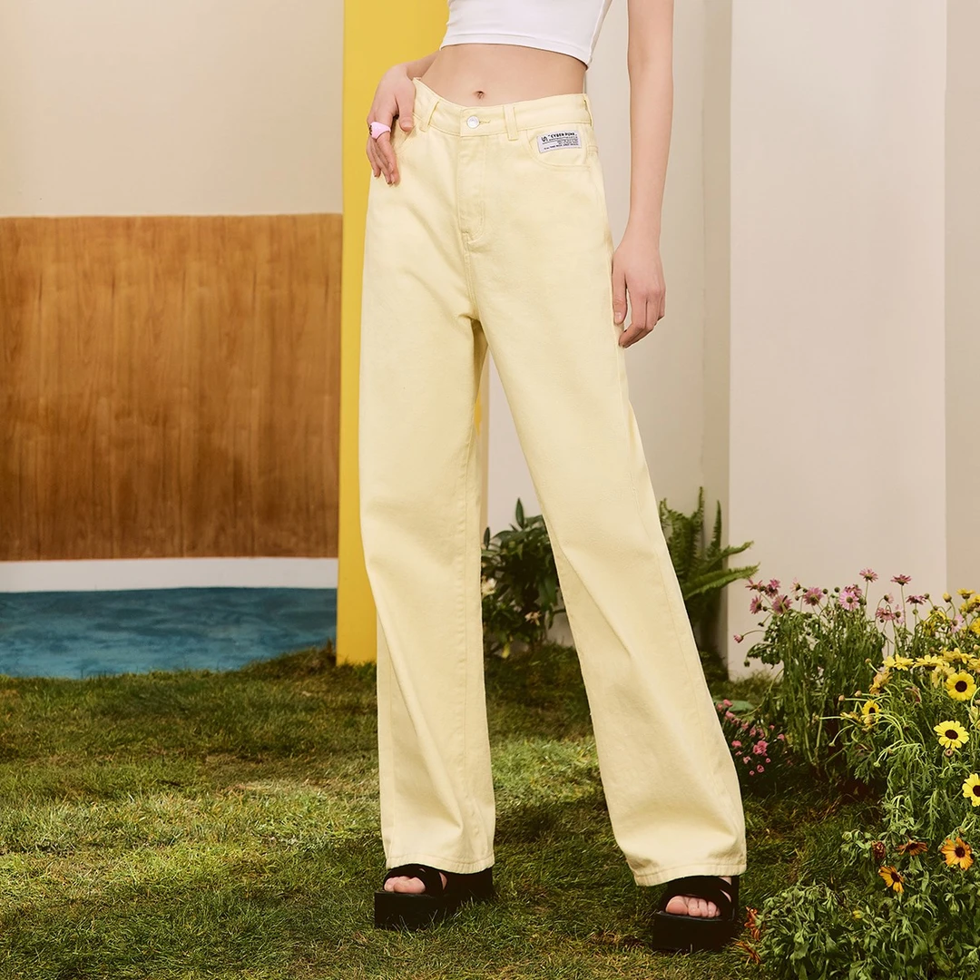 unifree牛仔裤秋季阔腿高腰百搭复古显瘦直筒渐变时尚休闲宽松