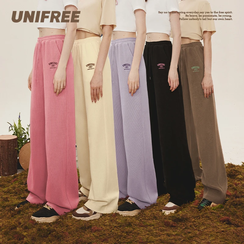 unifree运动裤裤子高腰情侣长裤院休闲卫裤垂感常规直筒舒适透气