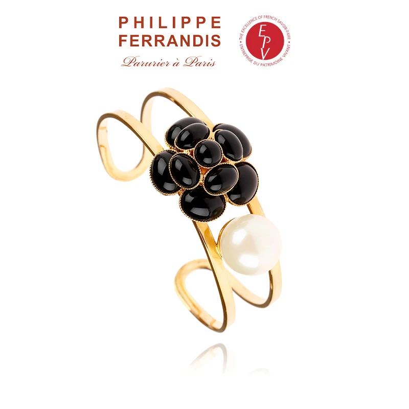 AZLOOK 手镯【法国进口】PHILIPPE FERRANDIS经典山茶花黑茶花手镯