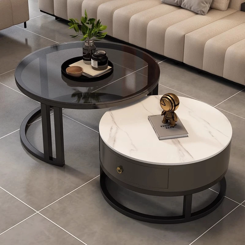 岩板茶几客厅家用简约现代小户型2023新款轻奢大理石玻璃椭圆茶几