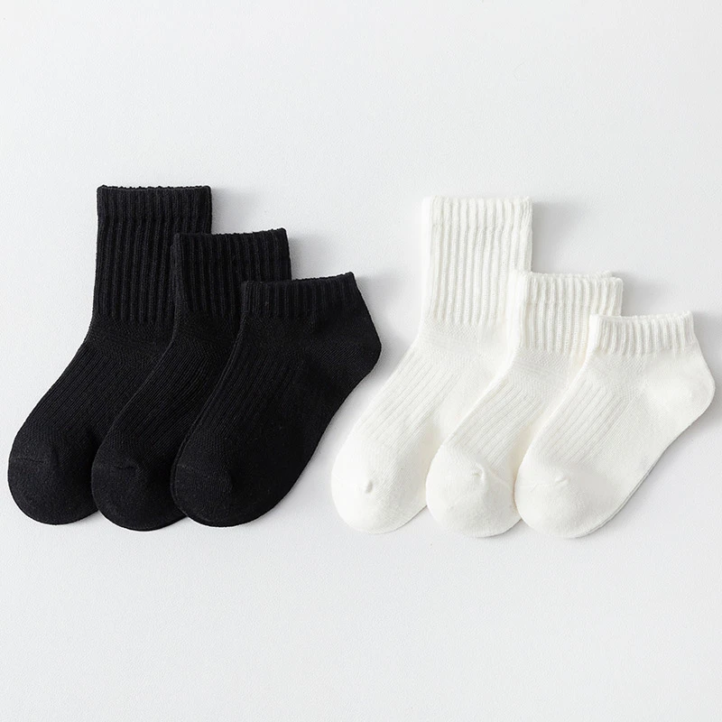 儿童袜子春夏季网眼薄款船袜男童女童黑白色学院风短袜学生中筒袜