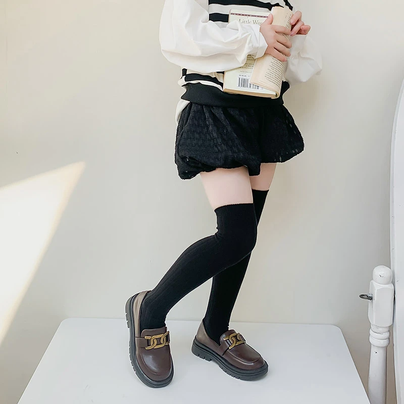 儿童小腿袜春秋冬季韩版学院风女童高筒黑白纯色男童长筒袜过膝袜
