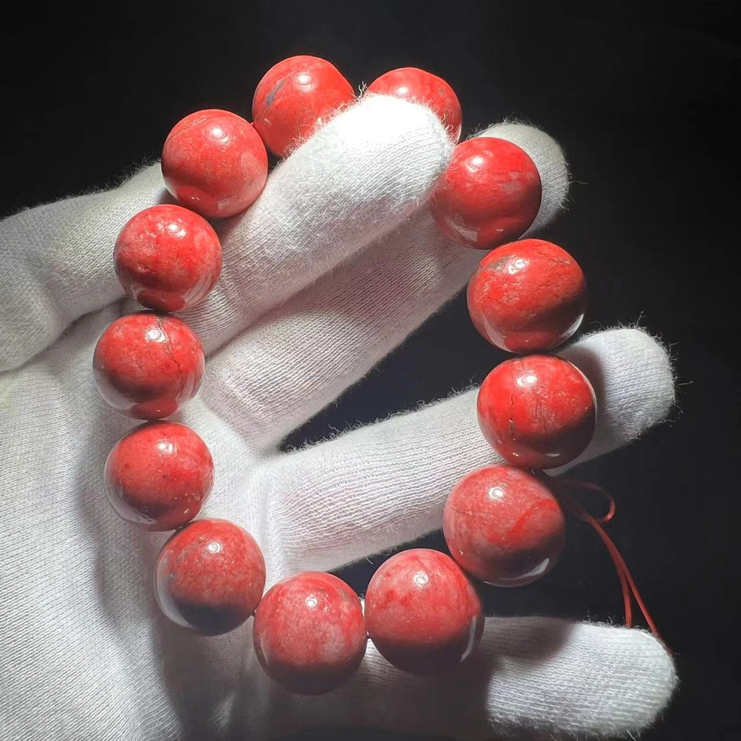 天然辰砂男士手链天然满红玉化料全透高含量品质手工手串素圈单圈