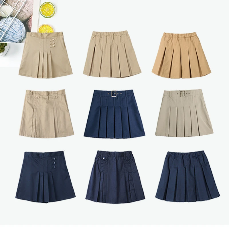 校服裙子女童半身裙卡其色短裙中小学生英伦风藏青色百褶裙