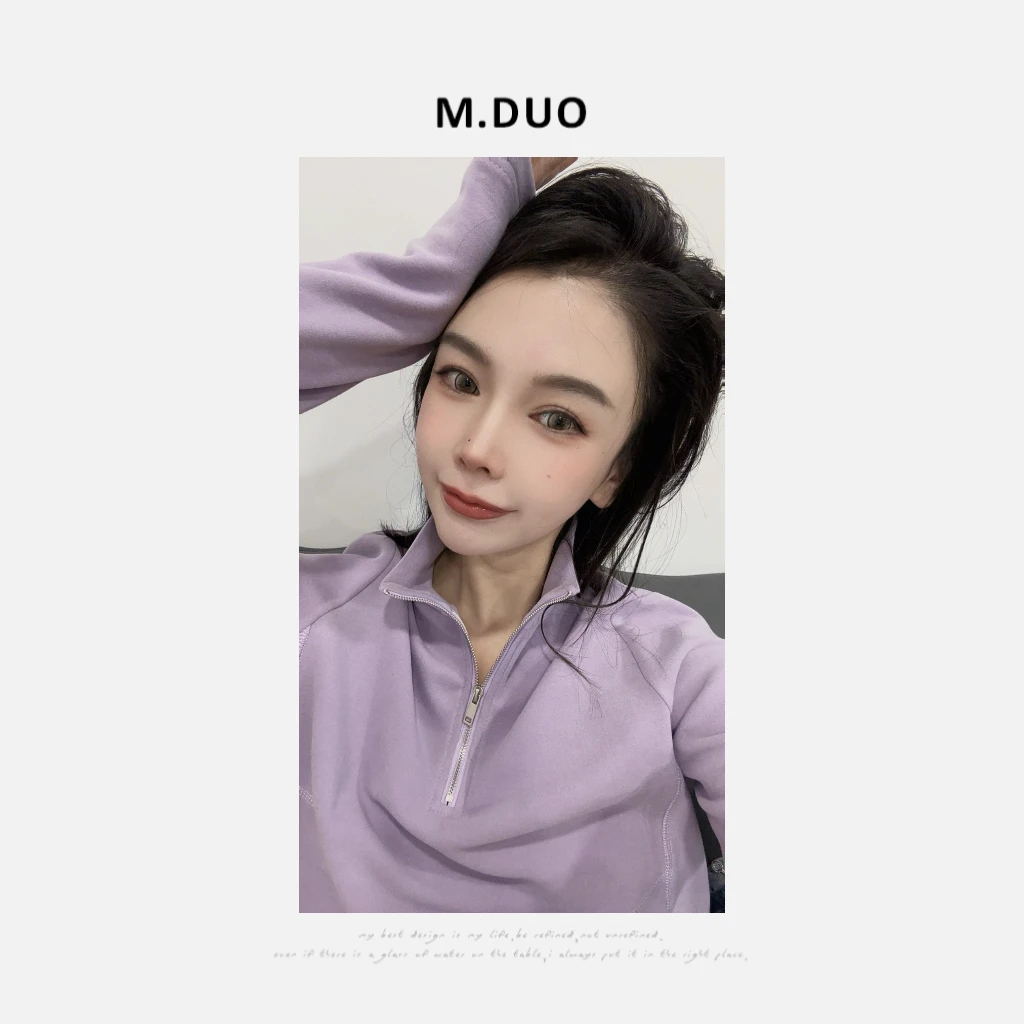 M.DUO 秋冬百搭纯色套头小众立领半拉链休闲上衣2191