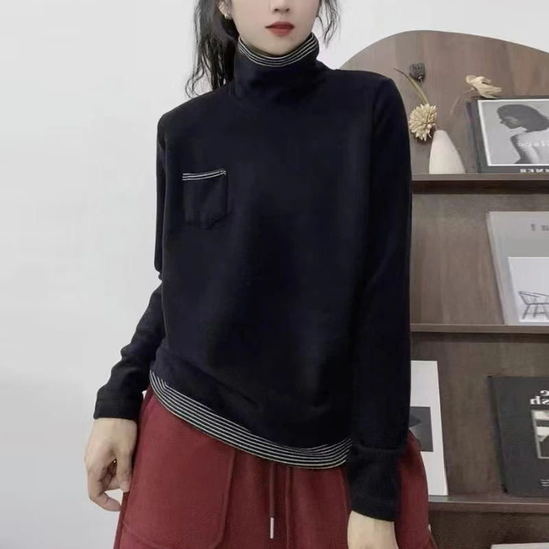 时尚新款条纹拼色双面德绒卫衣女