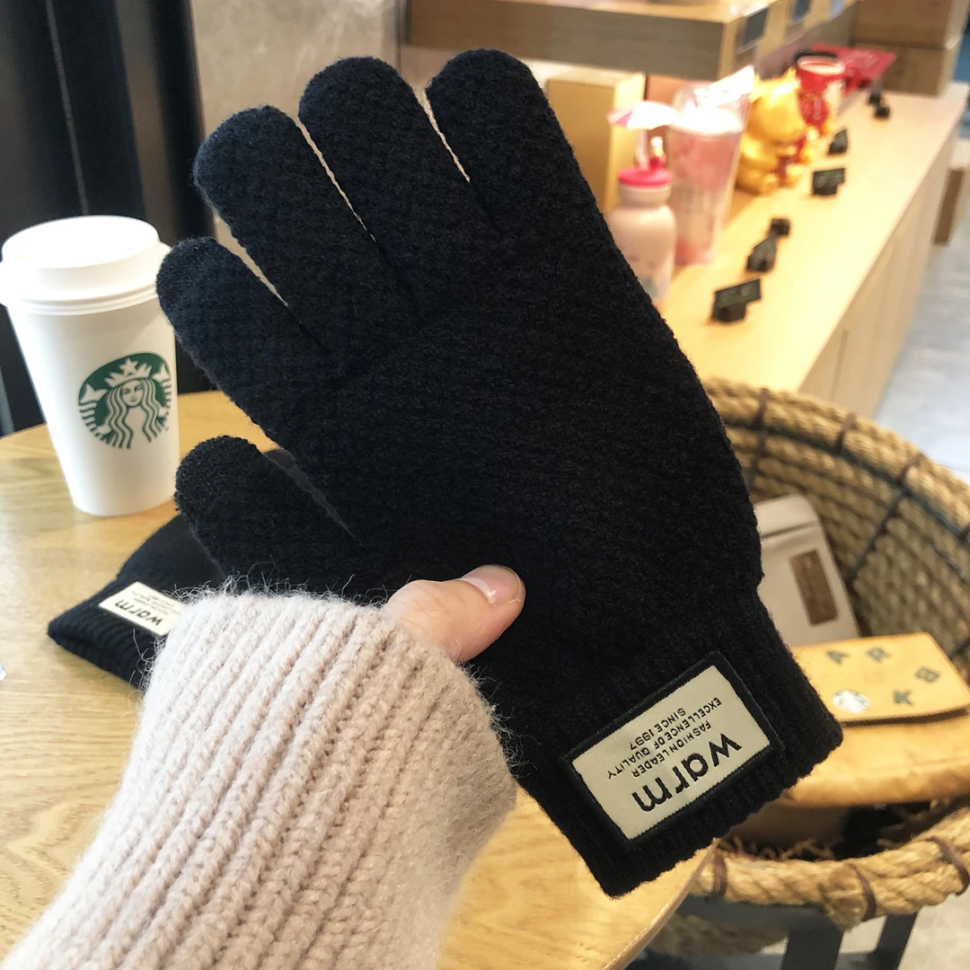 毛线手套冬天男触屏针织情侣款秋冬加绒加厚骑行防寒学生保暖男女