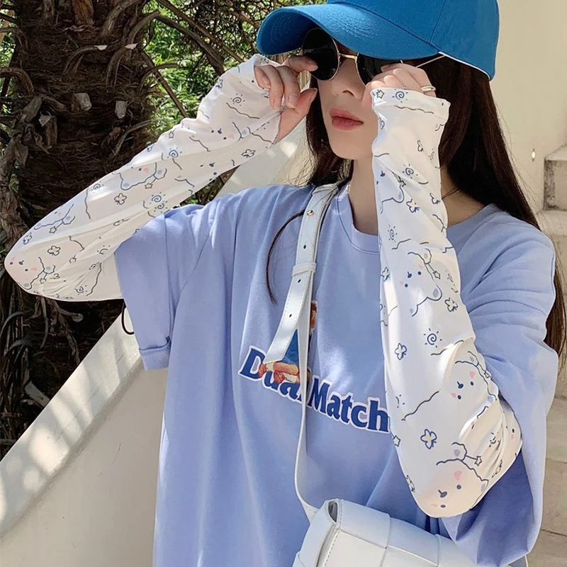2025夏季宽松防晒冰丝袖套女开车防紫外线手套护臂学生遮阳冰袖女