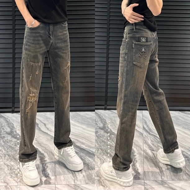 6606秋季男士新款时尚潮流直筒牛仔裤简约百搭时尚款高端水洗色