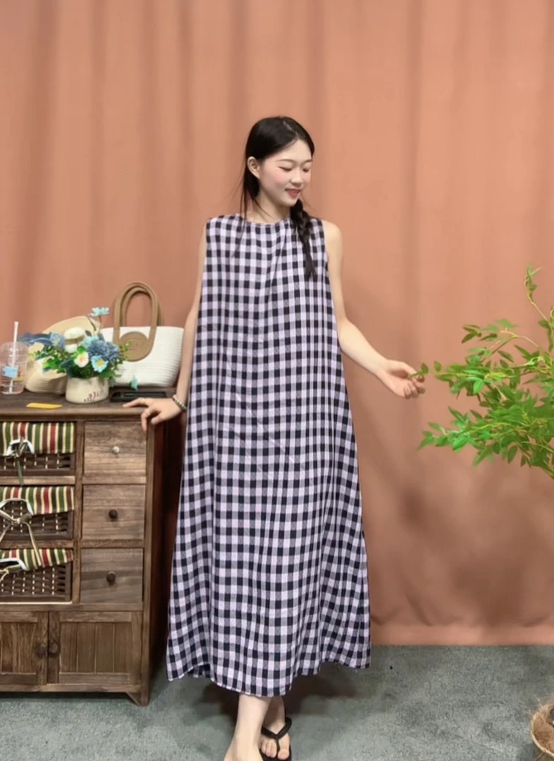2024年夏季法式棉麻连衣裙女薄款显瘦气质短袖沙滩裙大摆裙9014