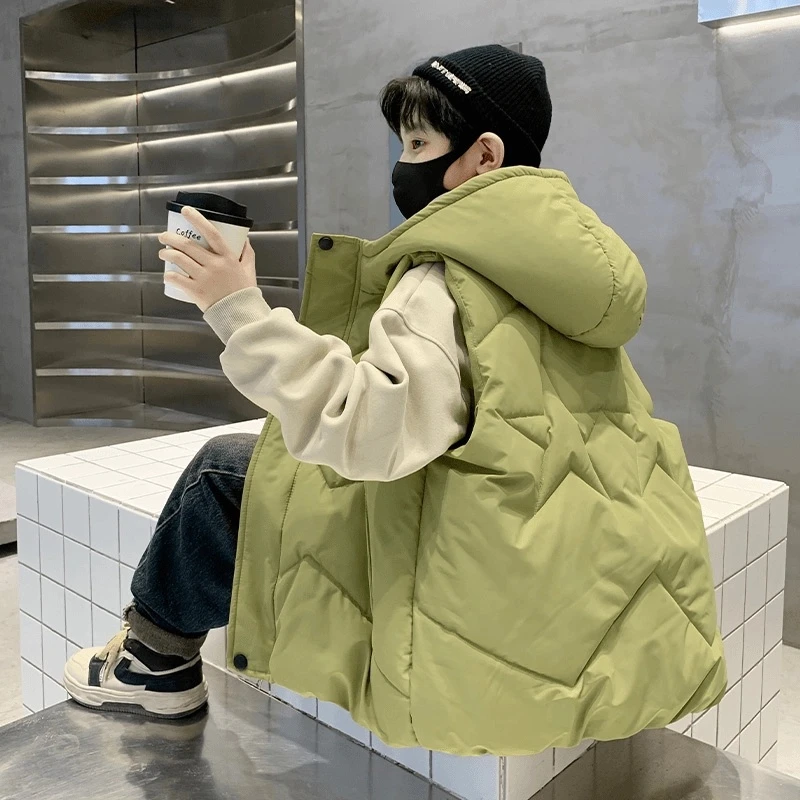 2025新款男童夹棉马甲秋冬款中大童加厚外套男孩儿童帅气马夹冬装