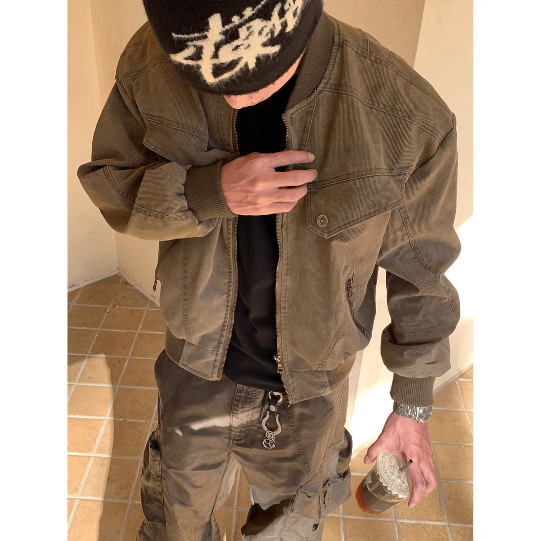 美式cleanfit工装夹克短款男复古做旧宽松哈灵顿棒球服外套上衣