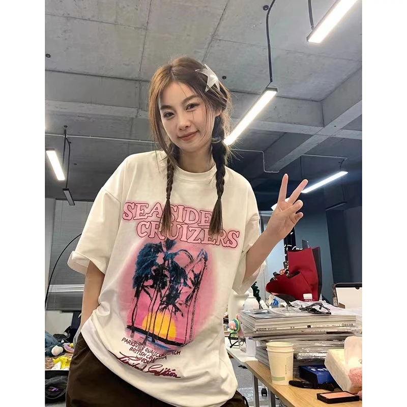 t恤美式夏季小众宽松印花ins设计感t恤印花ins美式夏季小众宽松