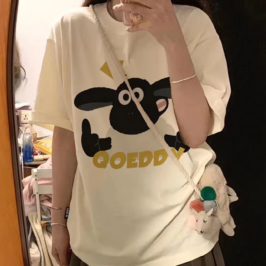 t恤白色情侣夏季宽松印花圆领时尚百搭休闲ins大版长款潮流半袖