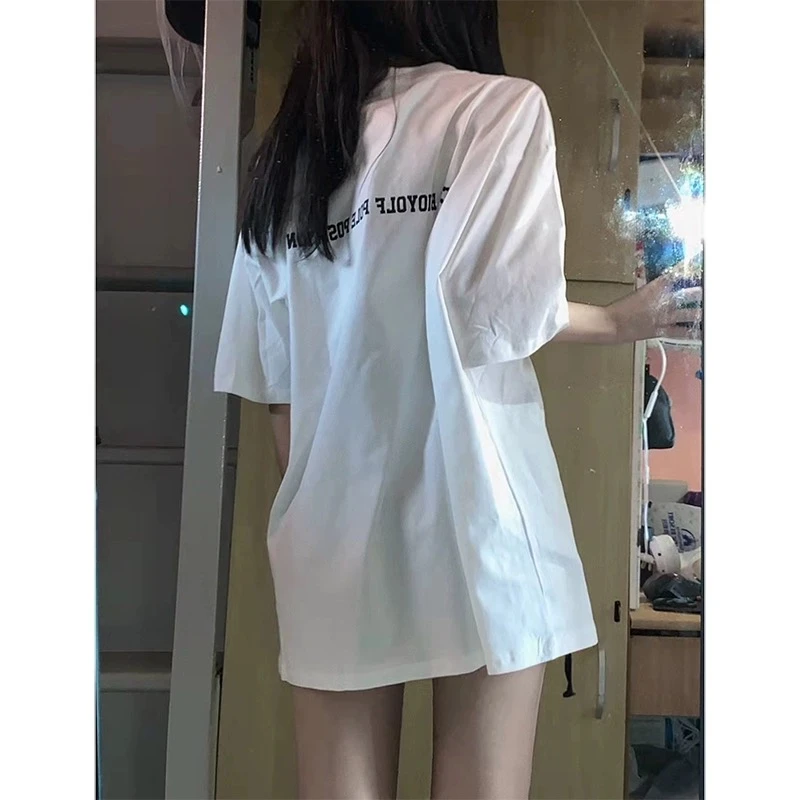 白色夏季小众宽松ins字母印花短袖T恤中长款百搭休闲显瘦韩版港风