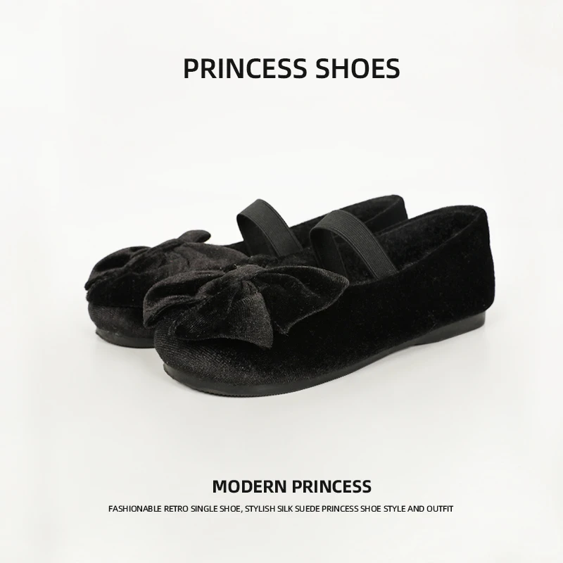 时尚复古单鞋洋气丝绒面公主鞋气质穿搭儿童百搭冬季