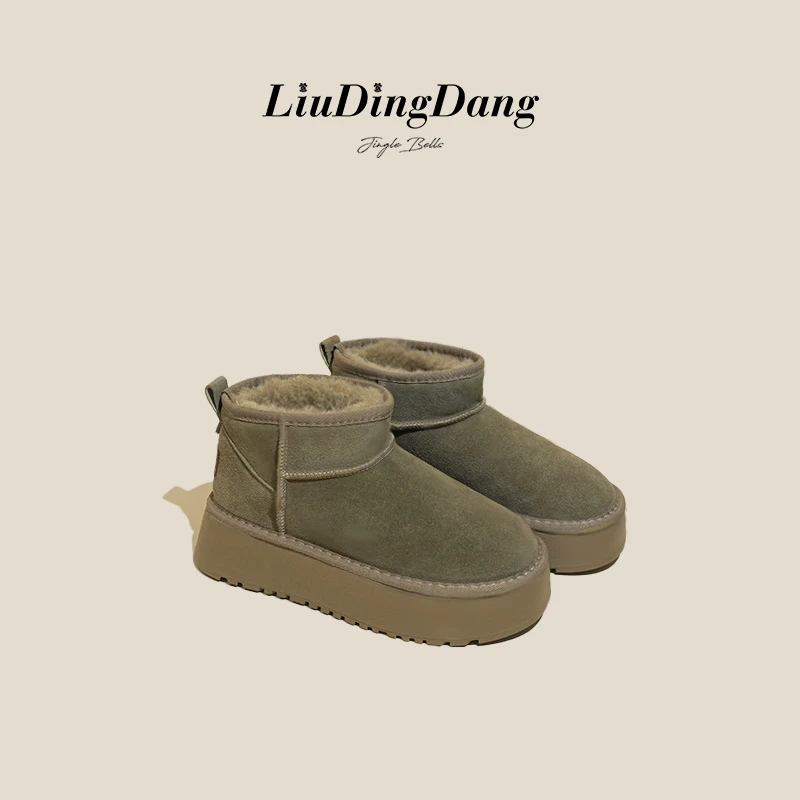 【刘叮咚女鞋】厚底雪地靴外穿2024年冬新款皮毛体圆头加绒X1818