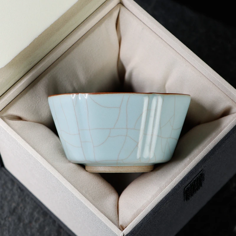 凝香阁 可养开片天青汝窑六角杯 家用陶瓷功夫茶具茶杯品茗杯单杯