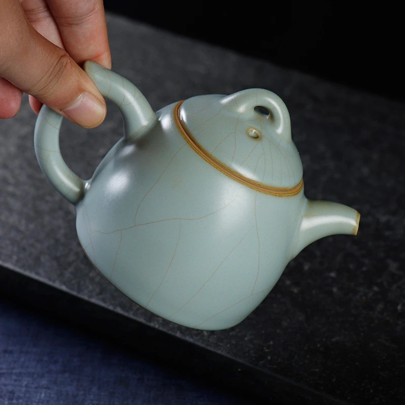 凝香阁 茶养开片哑光天青汝窑秦权壶 单个家用陶瓷功夫茶具泡茶壶