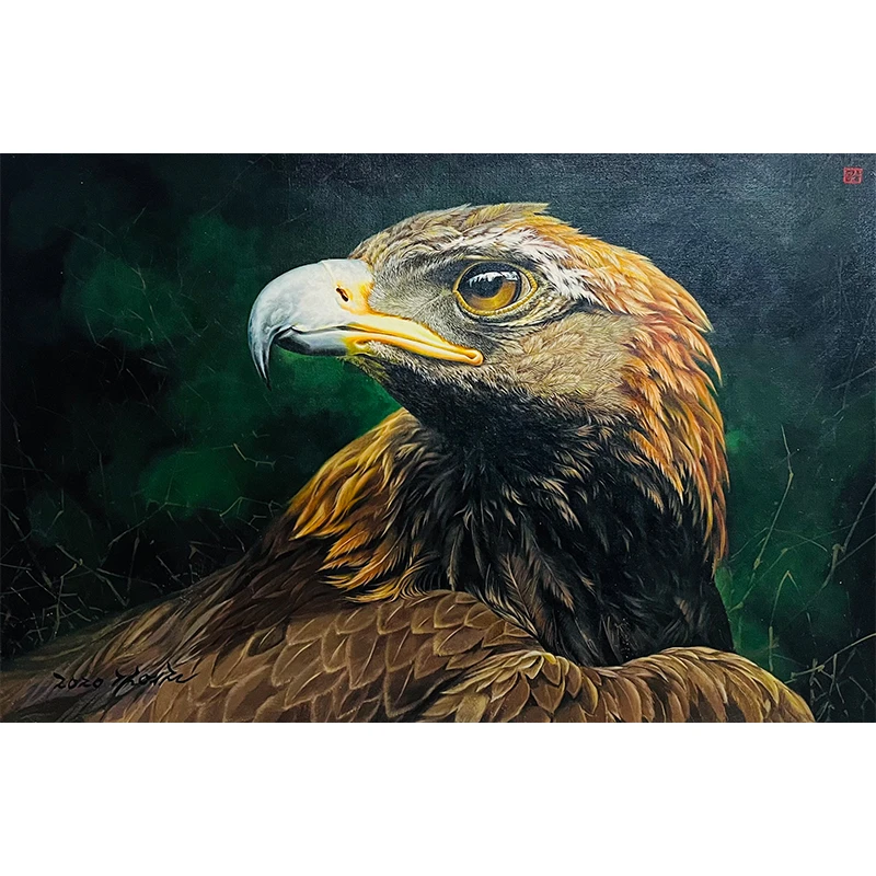 朝鲜画写实油画 一级艺术家金艺珍 鹰 纯手绘收藏