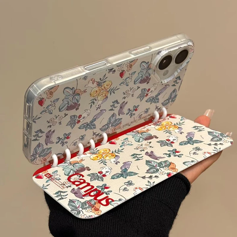 复古印花翻盖笔记本适用苹果16promax手机壳iPhone15女款14简约13