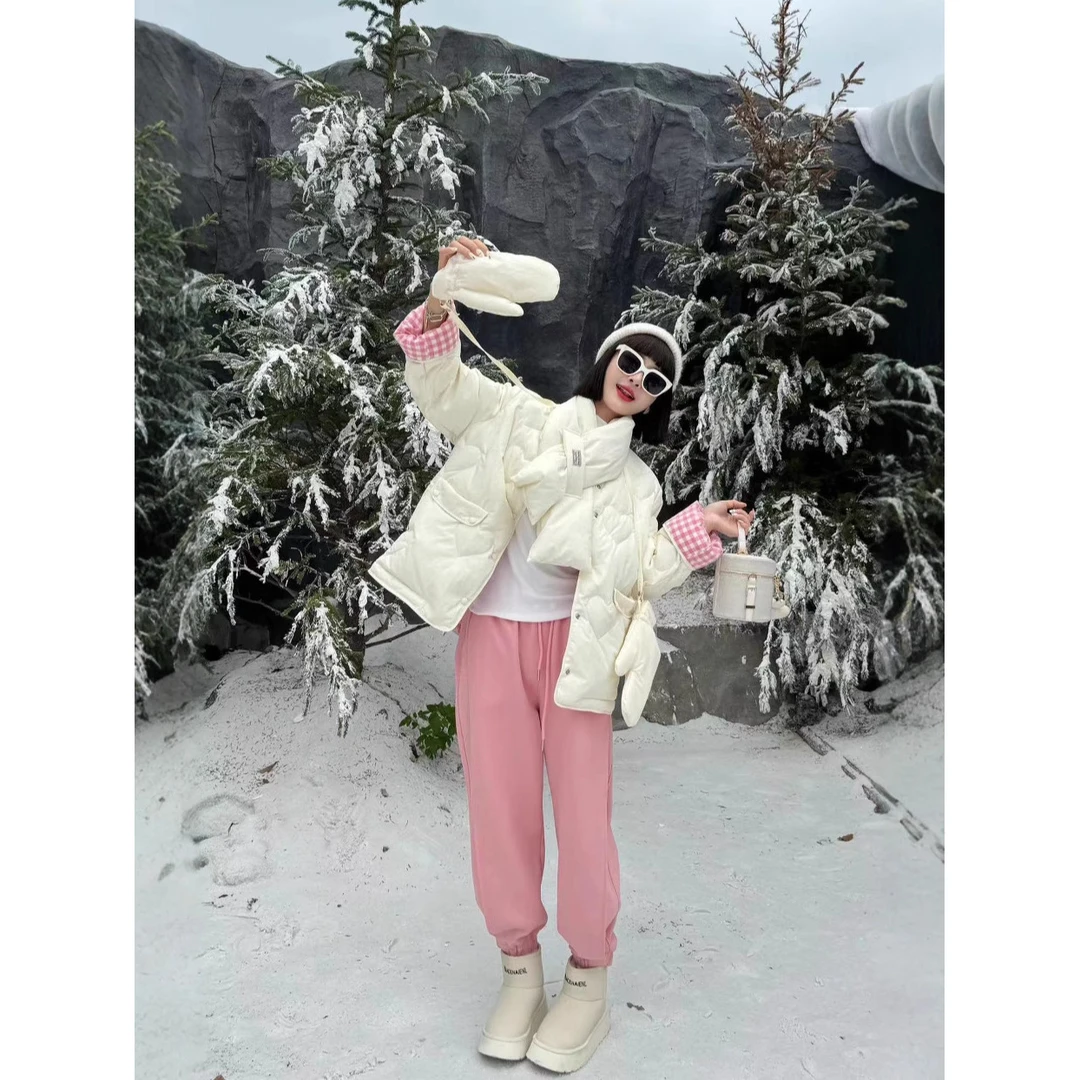 新款韩版小个子设计感洋气格子双面穿加厚羽绒服保暖外套女