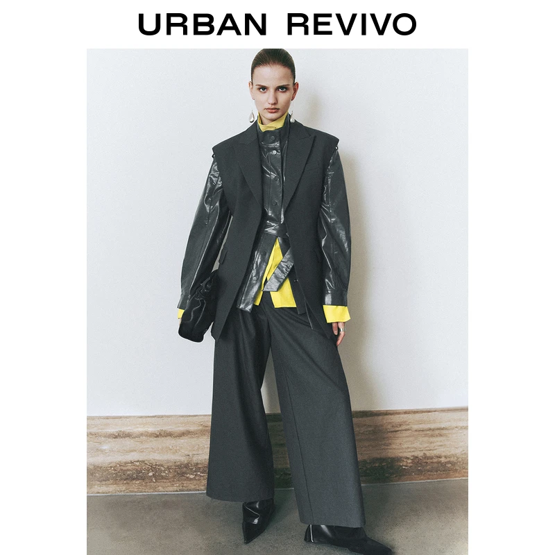 UR女装摩登气质可拆卸腰带宽松PU外套UWG140110