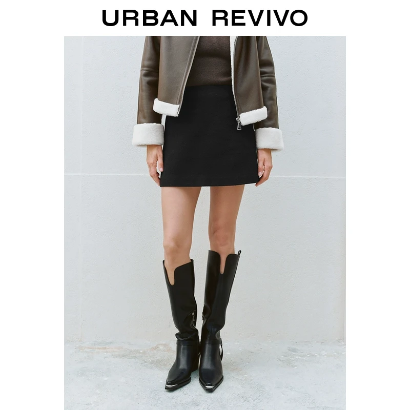 UR2024冬季新款女装轻熟风通勤高腰A字廓形短半裙UWM540013