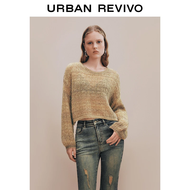 UR2024秋冬新款女装复古慵懒风撞色条纹长袖针织衫UYL940023