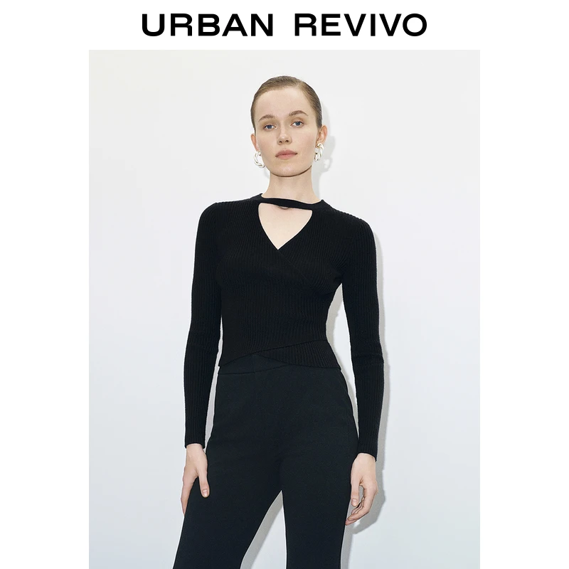 UR秋冬新款女装法式气质设计感镂空修身针织衫UWG940288