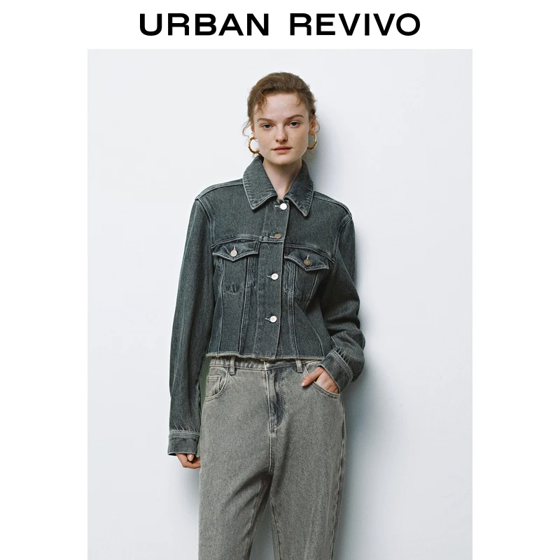 UR女装复古休闲短款毛边宽松牛仔外套UYL840043