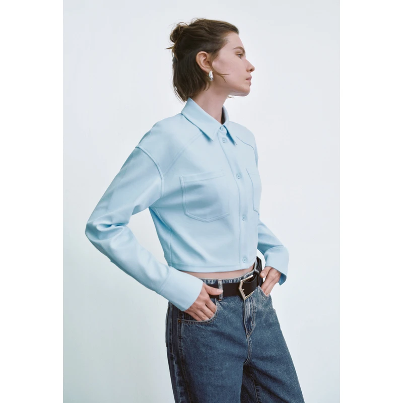 UR女装简约休闲宽松短款长袖开襟衬衫UYY240010