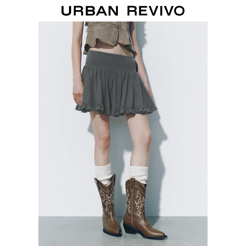 UR秋季新款女格雷系少女感花边超宽松短款半裙UYL540007