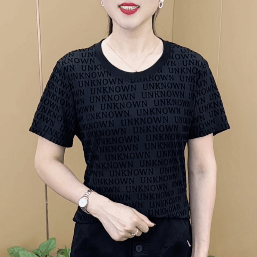 夏季新款时尚百搭显瘦气质减龄字母提花T恤短袖上衣M629