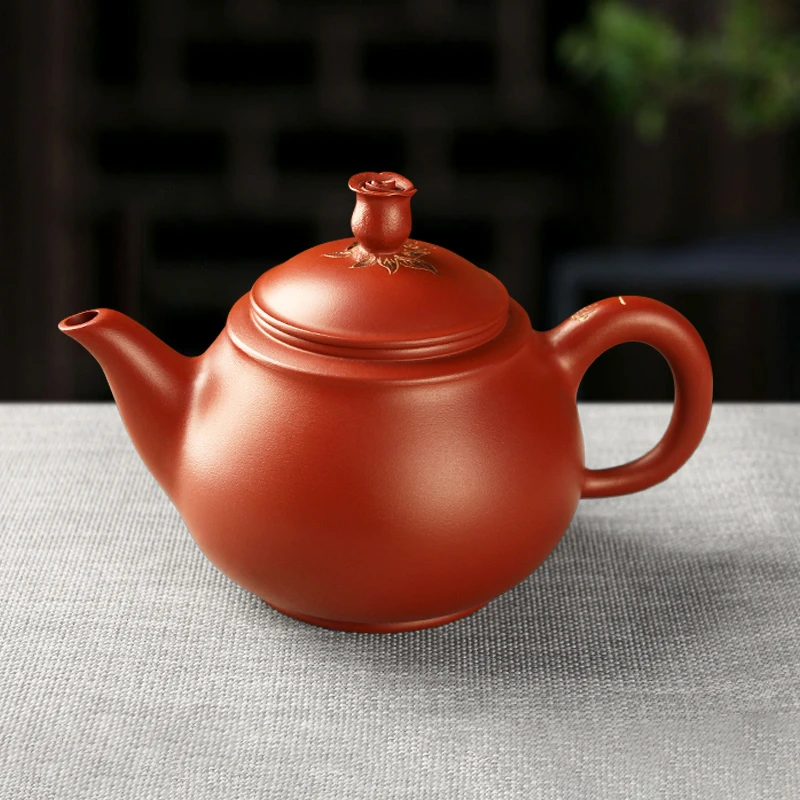 真迹朱泥玫瑰壶全手工雕刻紫砂泡茶壶家用单壶紫砂朱泥壶功夫茶具