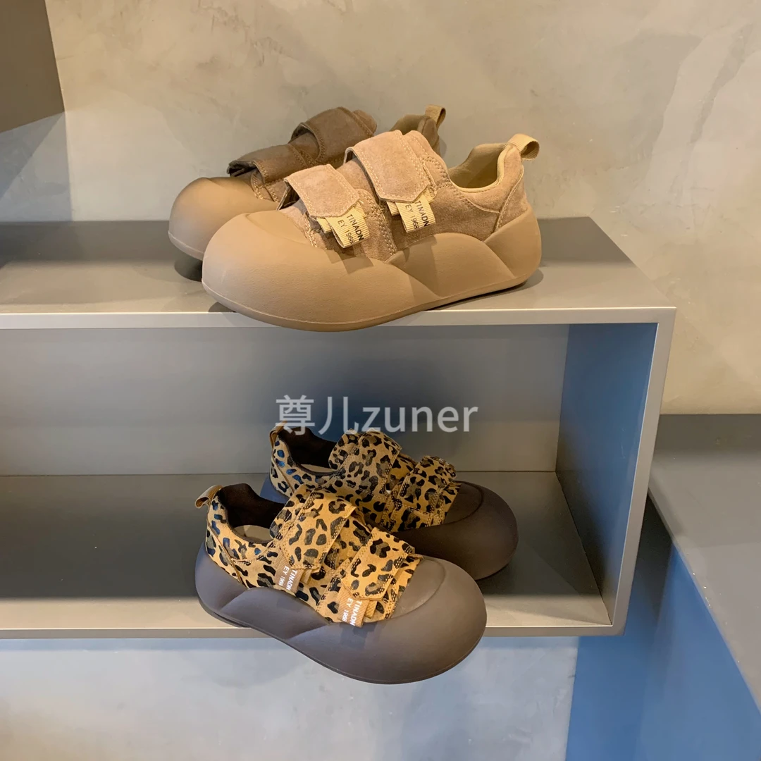 尊儿2024秋冬新款豹纹面包鞋韩版厚底软底百搭时尚运动防滑休闲鞋