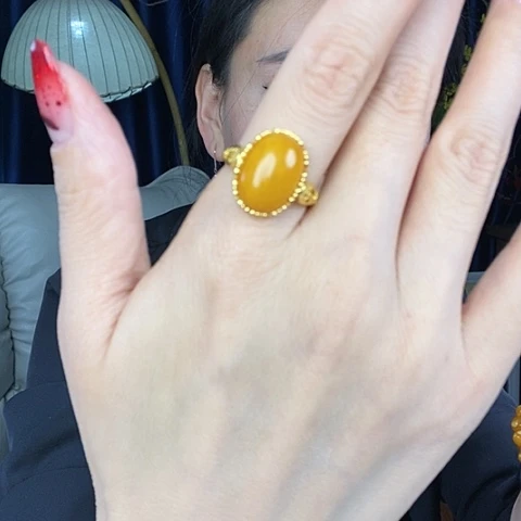 蜜蜡戒指银S925镶嵌戒指