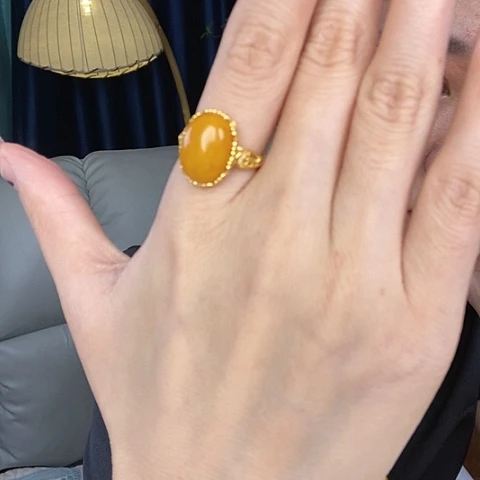 蜜蜡手链银S925镶嵌戒指